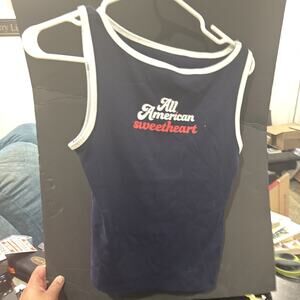 Women's Boat Neck Graphic Tank Top - Wild Fable Navy Blue M